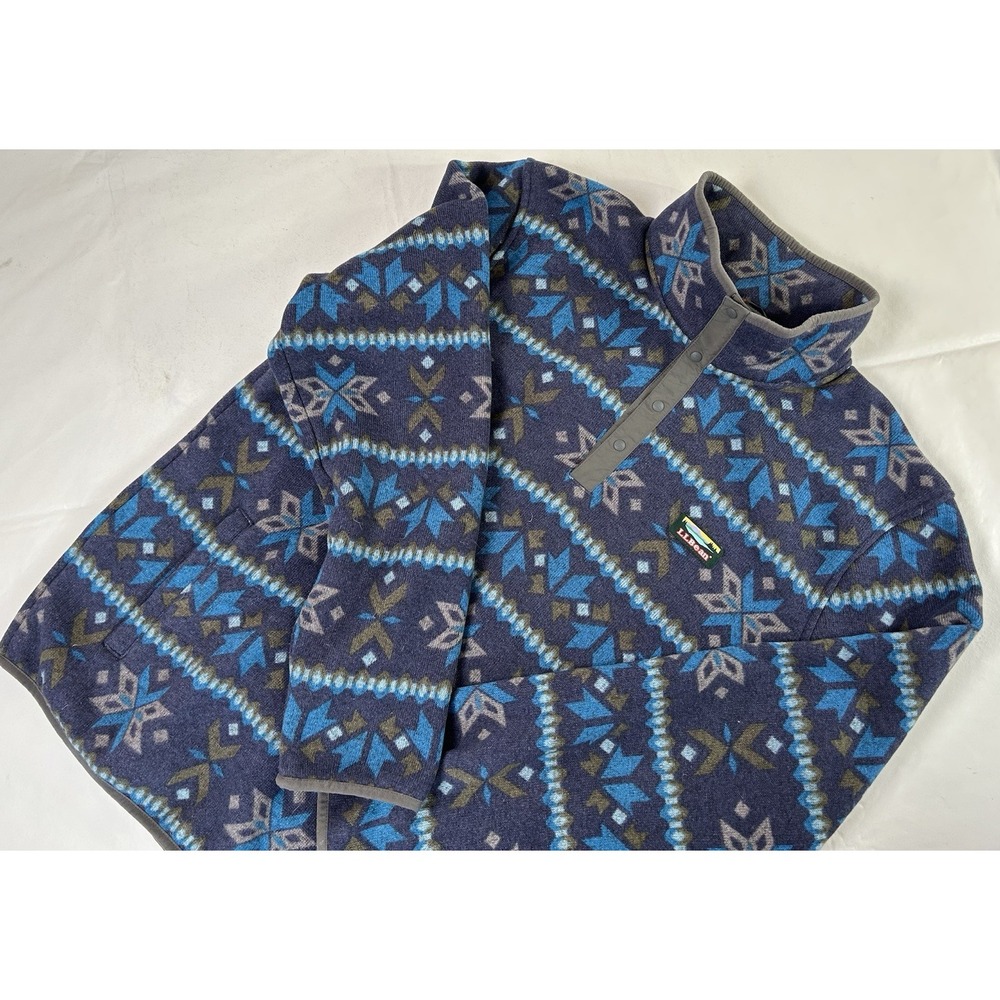 L.L.Bean Men's Slightly Fitted XL Reg Fleece 1/4 Snap Pullover Blue Aztec Print